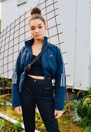REWORKED VINTAGE ADIDAS CROPPED PUFFER COAT AND BAG SET