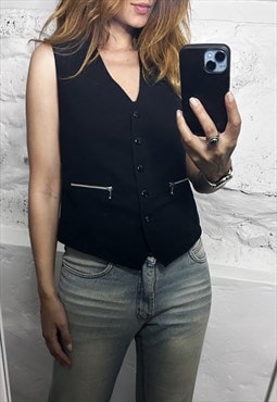 90s Black Classy Woman Vest - S