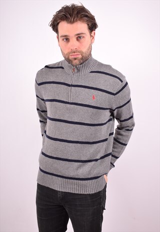 POLO RALPH LAUREN MENS VINTAGE JUMPER SWEATER MEDIUM GREY 90