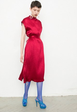 VINTAGE DRESS RED SHINY NEW YEARS PARTY BRIGHT EVENING DRESS