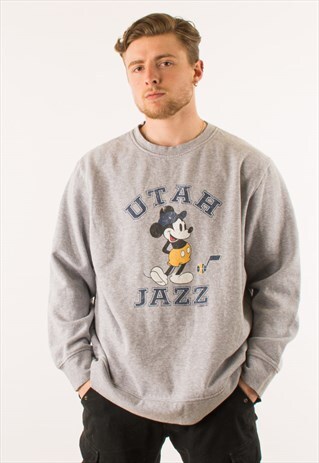 VINTAGE 90S GREY UTAH JAZZ NBA DISNEY CREWNECK SWEATSHIRT