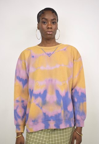 VINTAGE 90S PURPLE ORANGE TIE DYE SWEATSHIRT