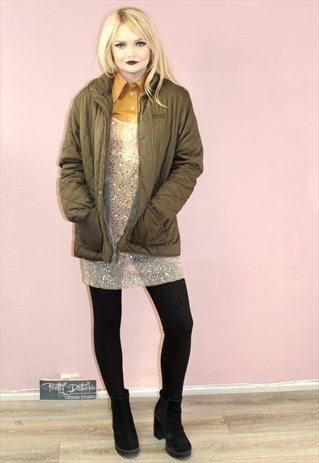 90S VINTAGE KHAKI PADDED COSY POCKET DETAIL BUTTON JACKET
