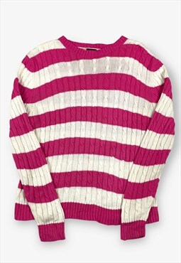 Vintage striped cable knit jumper pink medium BV16126