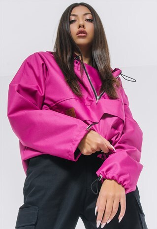 OVERSIZED WINDBREAKER HOODIE IN FUSCHIA