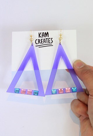 TRIANGLE STATEMENT EARRINGS IN PURPLE FROST WITH GEMS