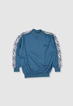Vintage 90s ASICS Embroidered Logo Sweatshirt in Navy Blue