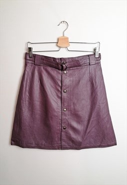 80's Soft Leather Plum Purple Retro Front Snaps Mini Skirt