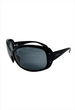 Prada Sunglasses Black Oversized Bug Eye Round Shield Logo 