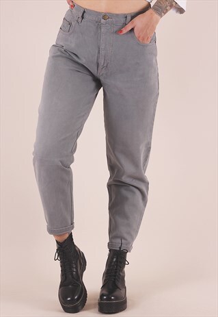 VINTAGE 90'S HIGH WAISTED GREY DENIM MOM JEANS /AB8007