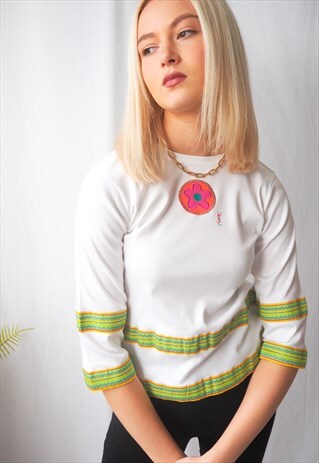 VINTAGE YSL WHITE CROP TOP