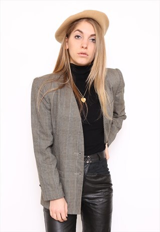 VINTAGE 80S BROWN BLACK CHECK BLAZER