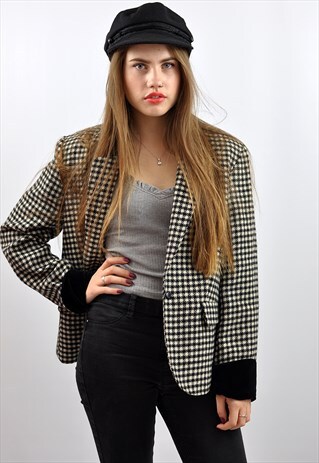 VINTAGE '90S DOGTOOTH CHECK WOOL MIX BLAZER JACKET