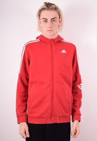 ADIDAS MENS VINTAGE HOODIE SWEATER MEDIUM RED 90S
