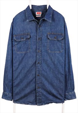 Vintage 90's Wrangler Shirt Long Sleeve Denim Button Up Blue