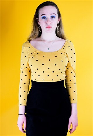 YELLOW AND BLACK POLKADOT TOP