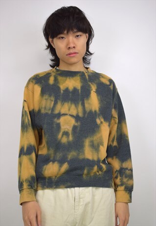 VINTAGE 90S MUSTARD FADED BLACK TIE DYE SWEATSHIRT