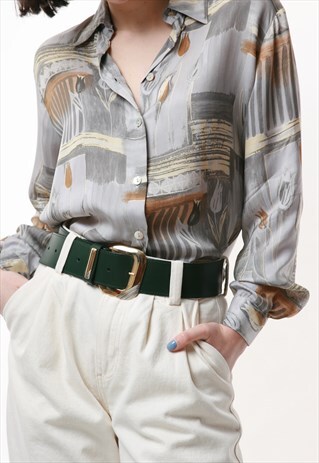 90S VINTAGE ABSTRACT PRINT OVERSIZED BLOUSE SHIRT 1460