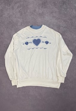 Vintage Sweatshirt Embroidered Heart Cute Patterned Jumper