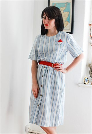 VINTAGE BEACH STRIPE DRESS WITH BELT