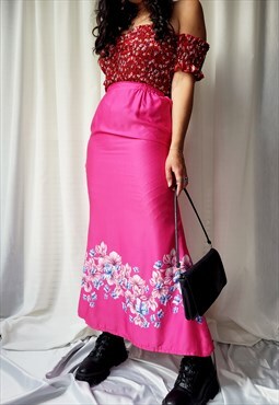 Vintage 90s pink floral handmade maxi skirt