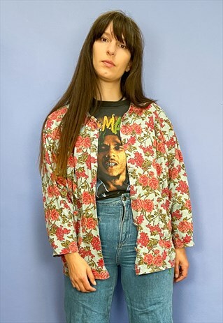 VINTAGE 90'S FLORAL ROSE COTTON CARDIGAN