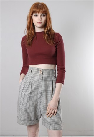 VINTAGE 80S HOUNDSTOOTH CHECK HIGH WAISTED SHORTS