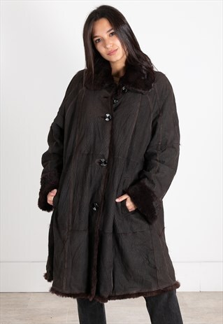 VINTAGE 80S SHEARLING COAT REAL LEATHER / S0591