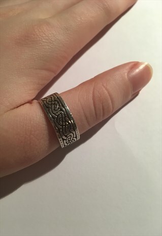 UNISEX RETRO VINTAGE RING AZTEC BOHO BAND 925 SILVER RING