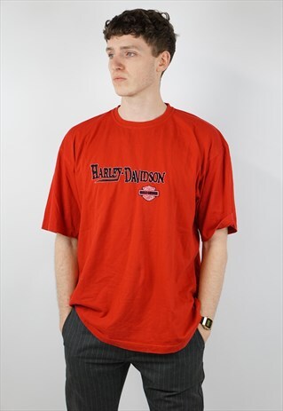 VINTAGE HARLEY-DAVIDSON RED PRINT T-SHIRT