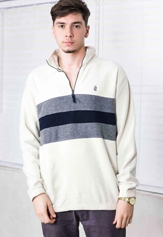 VINTAGE NAUTICA 1/4 ZIP FLEECE JUMPER LOGO 90S M 18.4