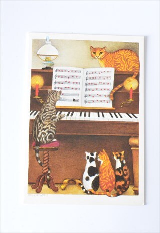 VINTAGE COLOURFUL MUSIC CAT BAND BIRTHDAY CARD