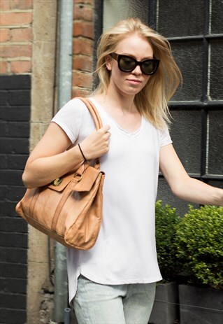 TAN BROWN LEATHER SHOULDER HANDBAG