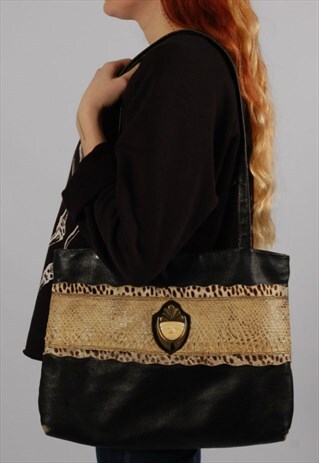 VINTAGE 80S AFRICAN STYLE LEATHER SHOULDER BAG