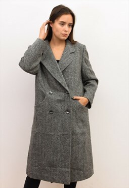 Alorna 70's Women L Herringbone Tweed Coat USA Wool Jacket
