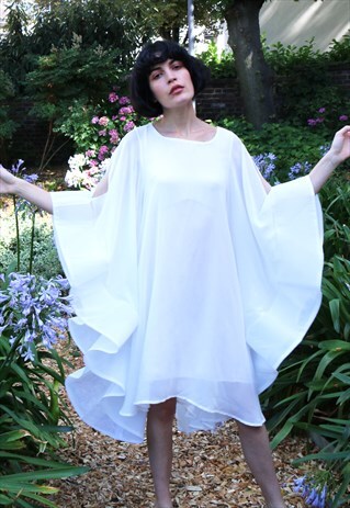 PURE WHITE BUTTERFLY SLEEVES OVERSIZED DESIGN PARTY DRESS CY