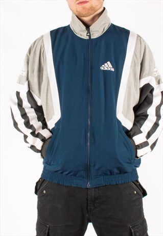 VINTAGE 90S NAVY GREY ADIDAS WINDBREAKER JACKET