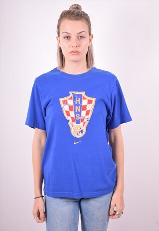 NIKE WOMENS VINTAGE T-SHIRT TOP MEDIUM BLUE 90'S