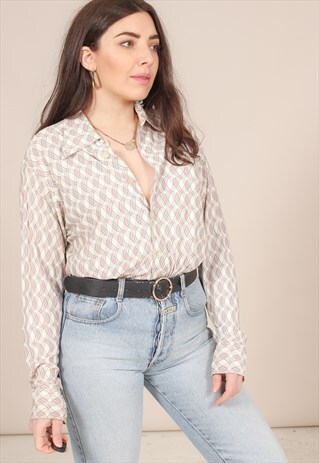 VINTAGE 70S WAVE PRINT BLOUSE