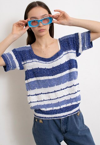 VINTAGE SWEATER TOP BLUE CHUNKY KNITWEAR 90S