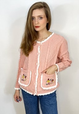 Vintage Pink Embroidered Cardigan