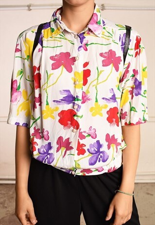 90'S RETRO FLORAL PRINT FESTIVAL BLOUSE TOP