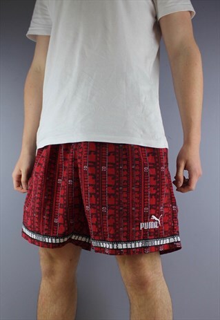 VINTAGE PUMA SHORTS IN RED WITH POCKETS AND EMBROIDERED LOGO