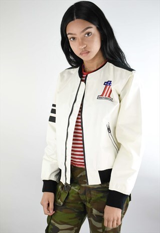 HARLEY DAVIDSON WHITE NYLON BIKER JACKET WITH BACK LOGO