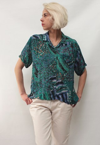 VINTAGE 80' AMAZING BEAUTIFUL TURQUOISE SHORT SLEEVE SHIRT