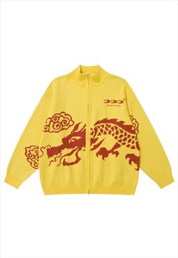 Dragon sweater zip up knitted track jacket in yellow
