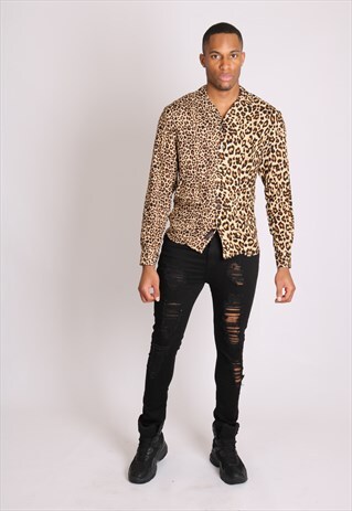 I BRING THE PARTY - SPLICED LEOPARD PRINT LONG SLEEVE SHIRT