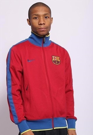 VINTAGE NIKE BIG LOGO TRACK JACKET BARCELONA FOOTBALL RED