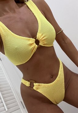 Wooden Rings Bra Bikini in Yellow Crinkle
