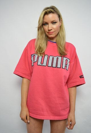 90S PUMA OVERSIZED PINK & GREY CREW NECK SHORT SLEEVE TOP